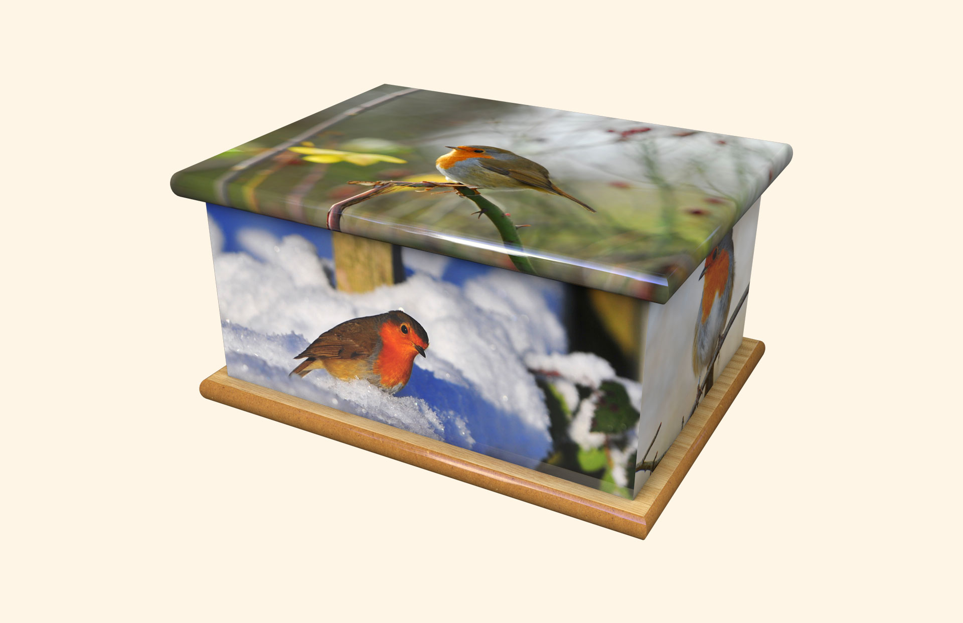 Snowy Robin adult ashes casket